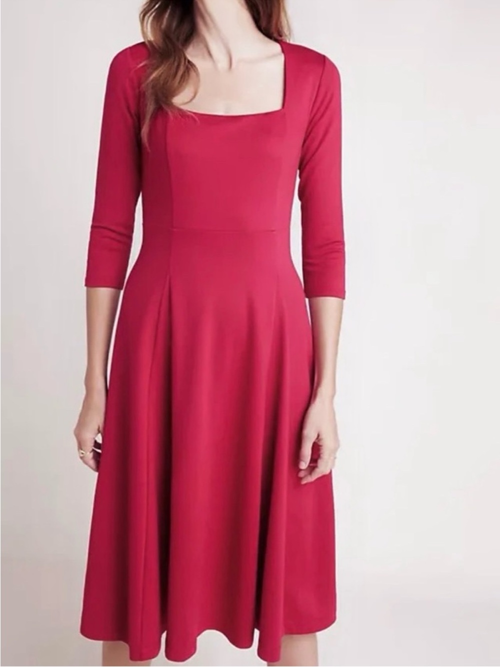 Maeve Anthropologie Jocelyn Red Ponte Knit Midi Dress